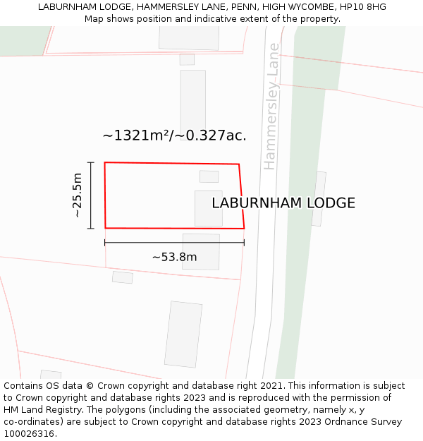 LABURNHAM LODGE, HAMMERSLEY LANE, PENN, HIGH WYCOMBE, HP10 8HG: Plot and title map