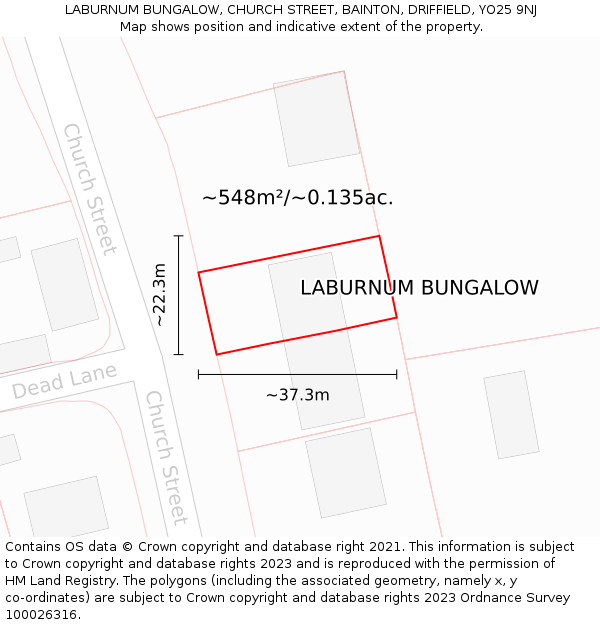 LABURNUM BUNGALOW, CHURCH STREET, BAINTON, DRIFFIELD, YO25 9NJ: Plot and title map