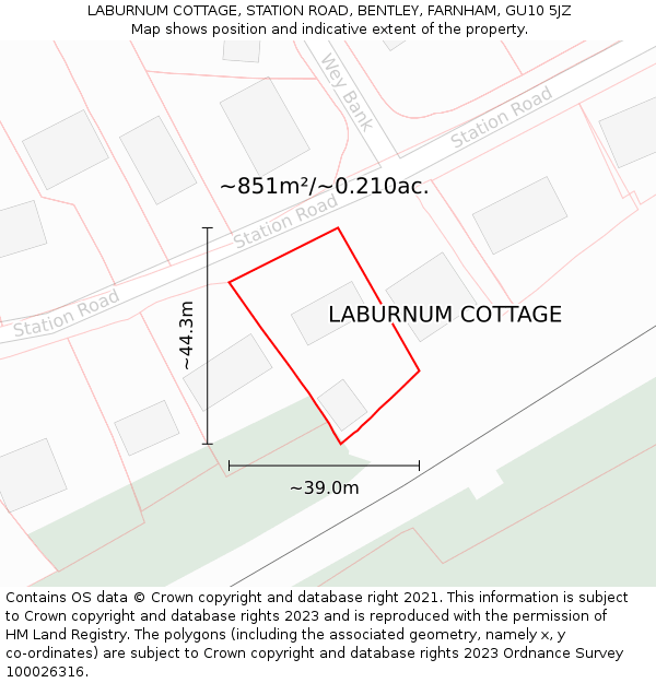 LABURNUM COTTAGE, STATION ROAD, BENTLEY, FARNHAM, GU10 5JZ: Plot and title map