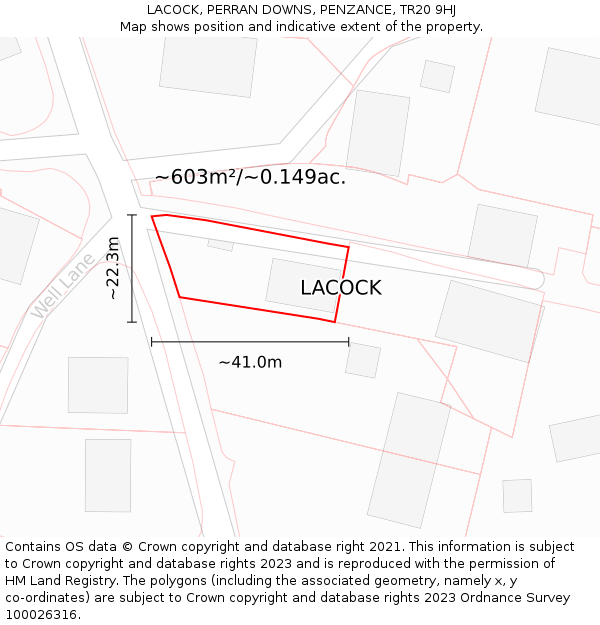 LACOCK, PERRAN DOWNS, PENZANCE, TR20 9HJ: Plot and title map