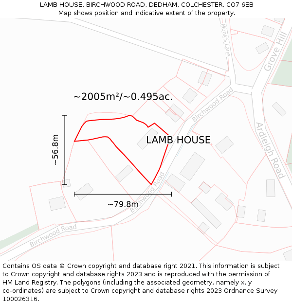 LAMB HOUSE, BIRCHWOOD ROAD, DEDHAM, COLCHESTER, CO7 6EB: Plot and title map