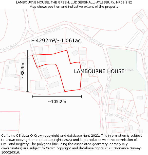 LAMBOURNE HOUSE, THE GREEN, LUDGERSHALL, AYLESBURY, HP18 9NZ: Plot and title map