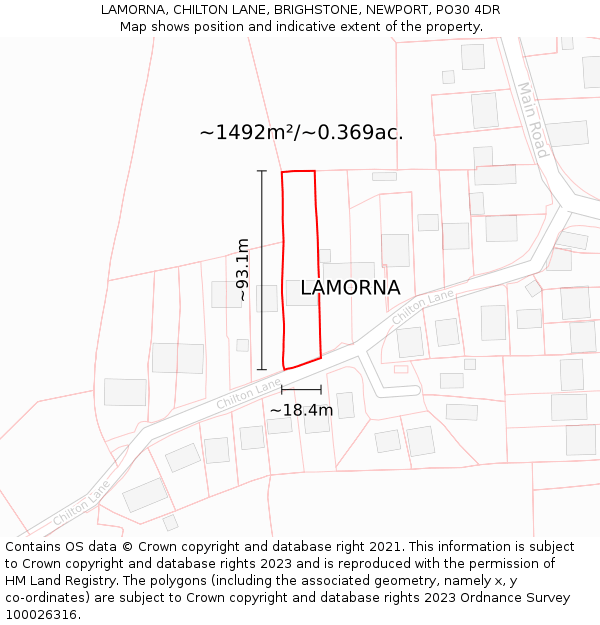 LAMORNA, CHILTON LANE, BRIGHSTONE, NEWPORT, PO30 4DR: Plot and title map