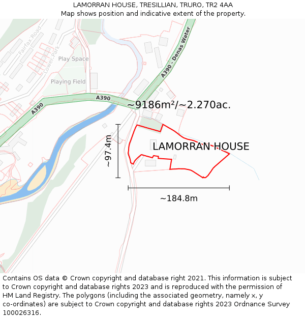 LAMORRAN HOUSE, TRESILLIAN, TRURO, TR2 4AA: Plot and title map