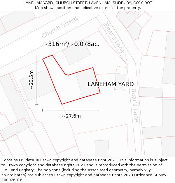 LANEHAM YARD, CHURCH STREET, LAVENHAM, SUDBURY, CO10 9QT: Plot and title map