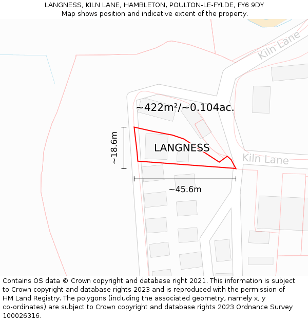 LANGNESS, KILN LANE, HAMBLETON, POULTON-LE-FYLDE, FY6 9DY: Plot and title map