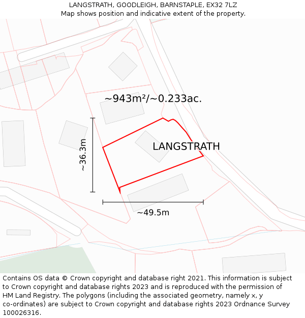 LANGSTRATH, GOODLEIGH, BARNSTAPLE, EX32 7LZ: Plot and title map