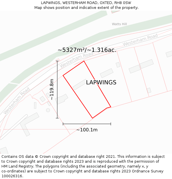 LAPWINGS, WESTERHAM ROAD, OXTED, RH8 0SW: Plot and title map