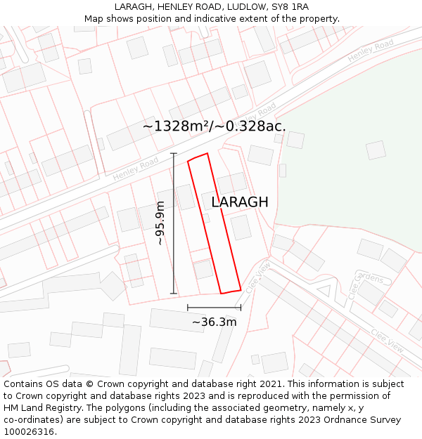 LARAGH, HENLEY ROAD, LUDLOW, SY8 1RA: Plot and title map