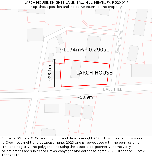 LARCH HOUSE, KNIGHTS LANE, BALL HILL, NEWBURY, RG20 0NP: Plot and title map