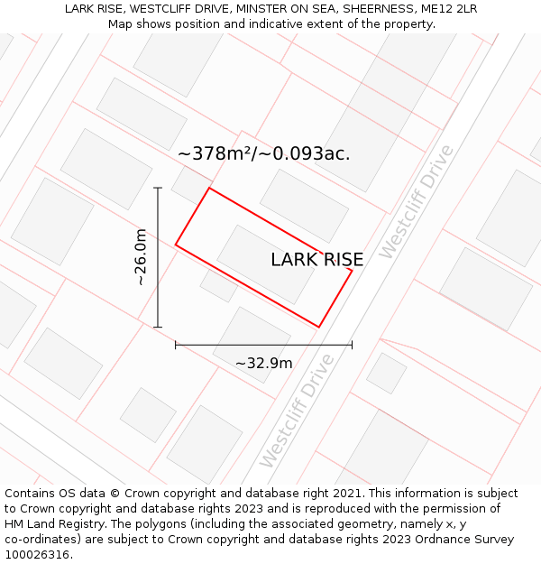 LARK RISE, WESTCLIFF DRIVE, MINSTER ON SEA, SHEERNESS, ME12 2LR: Plot and title map