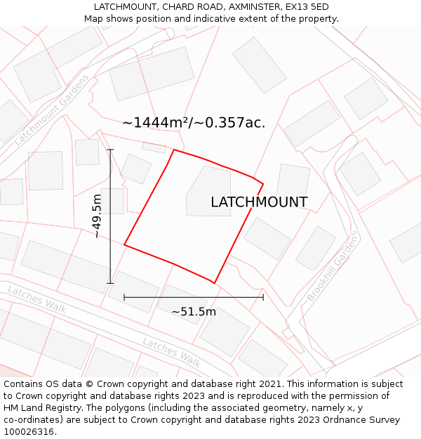 LATCHMOUNT, CHARD ROAD, AXMINSTER, EX13 5ED: Plot and title map