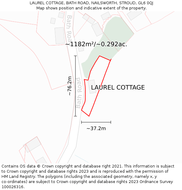 LAUREL COTTAGE, BATH ROAD, NAILSWORTH, STROUD, GL6 0QJ: Plot and title map