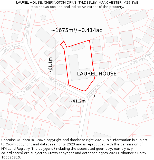 LAUREL HOUSE, CHERINGTON DRIVE, TYLDESLEY, MANCHESTER, M29 8WE: Plot and title map