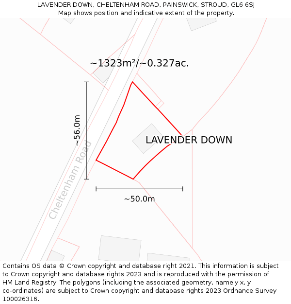 LAVENDER DOWN, CHELTENHAM ROAD, PAINSWICK, STROUD, GL6 6SJ: Plot and title map