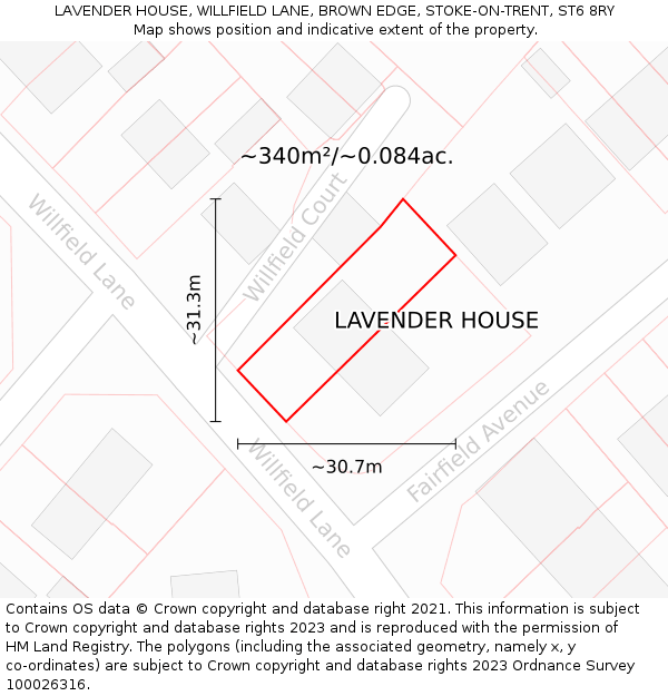 LAVENDER HOUSE, WILLFIELD LANE, BROWN EDGE, STOKE-ON-TRENT, ST6 8RY: Plot and title map