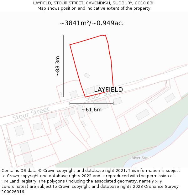 LAYFIELD, STOUR STREET, CAVENDISH, SUDBURY, CO10 8BH: Plot and title map