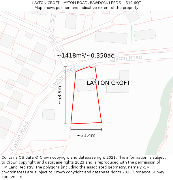 LAYTON CROFT, LAYTON ROAD, RAWDON, LEEDS, LS19 6QT: Plot and title map