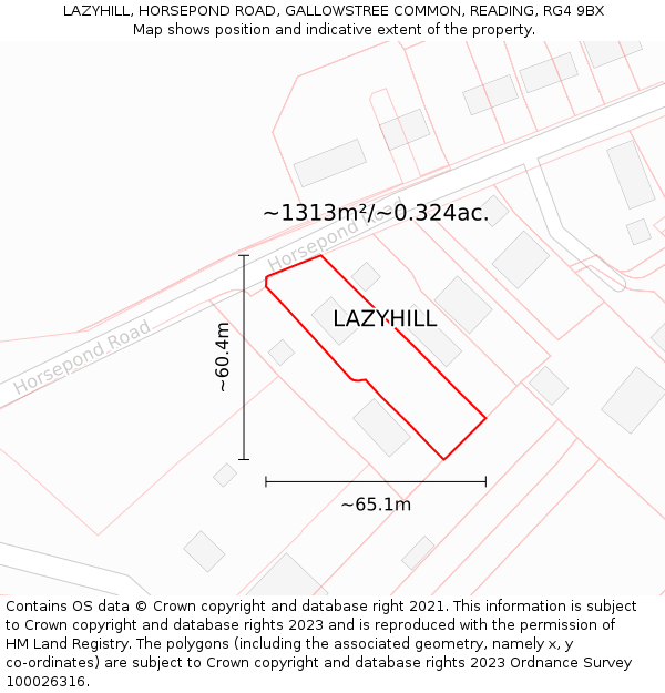 LAZYHILL, HORSEPOND ROAD, GALLOWSTREE COMMON, READING, RG4 9BX: Plot and title map