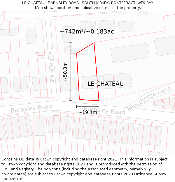 LE CHATEAU, BARNSLEY ROAD, SOUTH KIRKBY, PONTEFRACT, WF9 3AY: Plot and title map