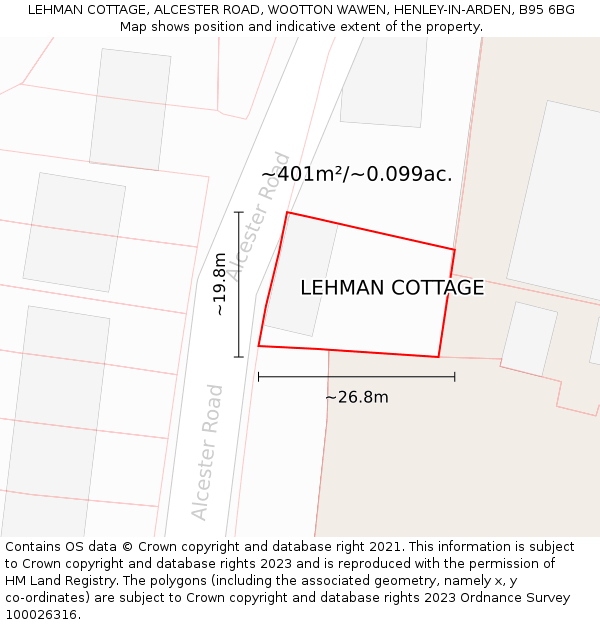 LEHMAN COTTAGE, ALCESTER ROAD, WOOTTON WAWEN, HENLEY-IN-ARDEN, B95 6BG: Plot and title map