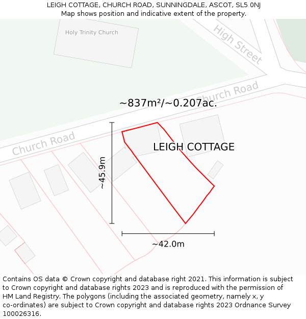 LEIGH COTTAGE, CHURCH ROAD, SUNNINGDALE, ASCOT, SL5 0NJ: Plot and title map