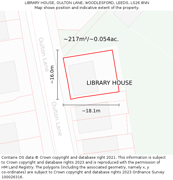 LIBRARY HOUSE, OULTON LANE, WOODLESFORD, LEEDS, LS26 8NN: Plot and title map