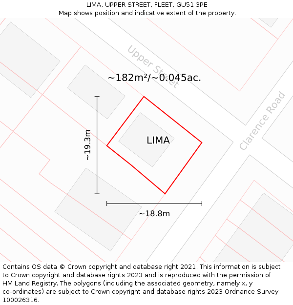 LIMA, UPPER STREET, FLEET, GU51 3PE: Plot and title map