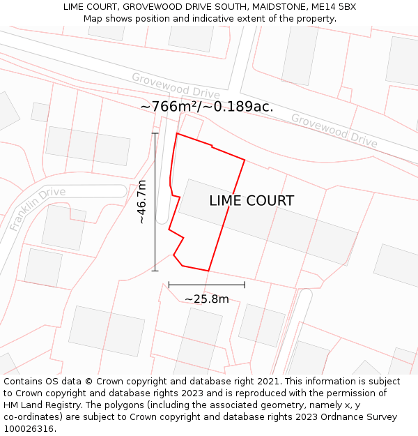 LIME COURT, GROVEWOOD DRIVE SOUTH, MAIDSTONE, ME14 5BX: Plot and title map