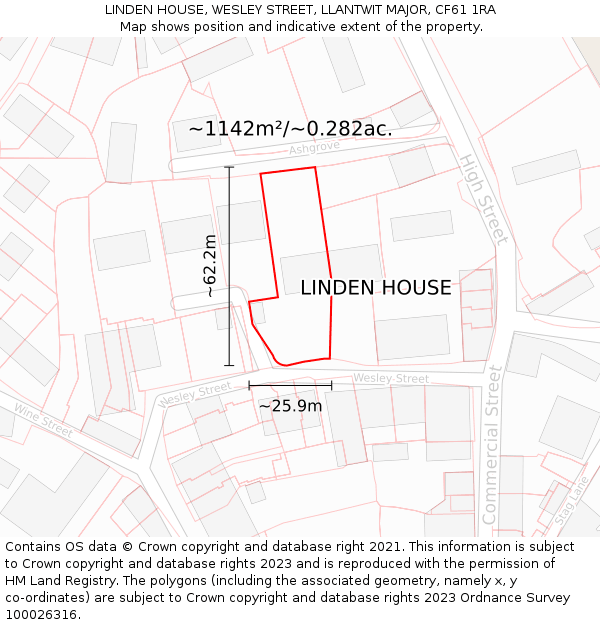 LINDEN HOUSE, WESLEY STREET, LLANTWIT MAJOR, CF61 1RA: Plot and title map