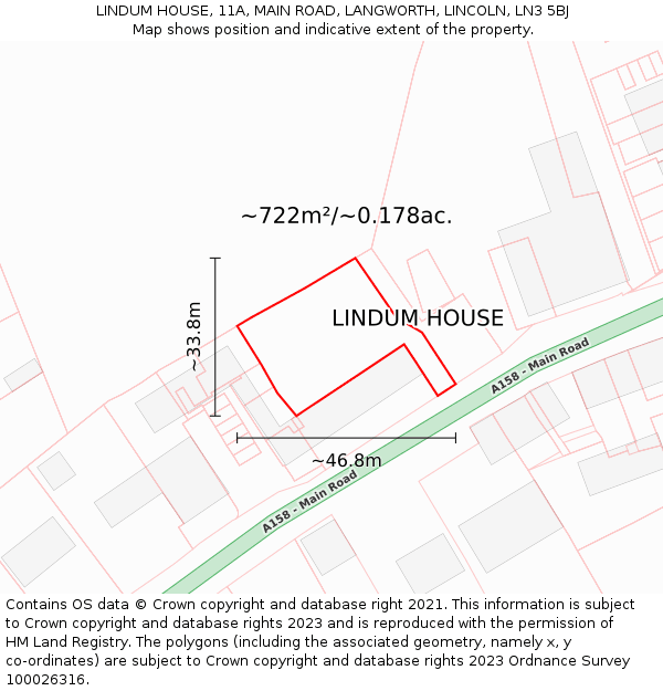 LINDUM HOUSE, 11A, MAIN ROAD, LANGWORTH, LINCOLN, LN3 5BJ: Plot and title map