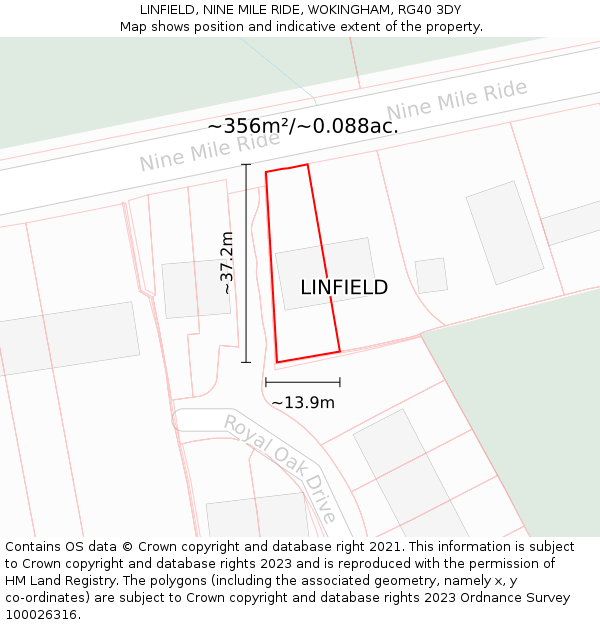 LINFIELD, NINE MILE RIDE, WOKINGHAM, RG40 3DY: Plot and title map