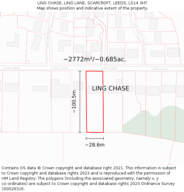 LING CHASE, LING LANE, SCARCROFT, LEEDS, LS14 3HT: Plot and title map