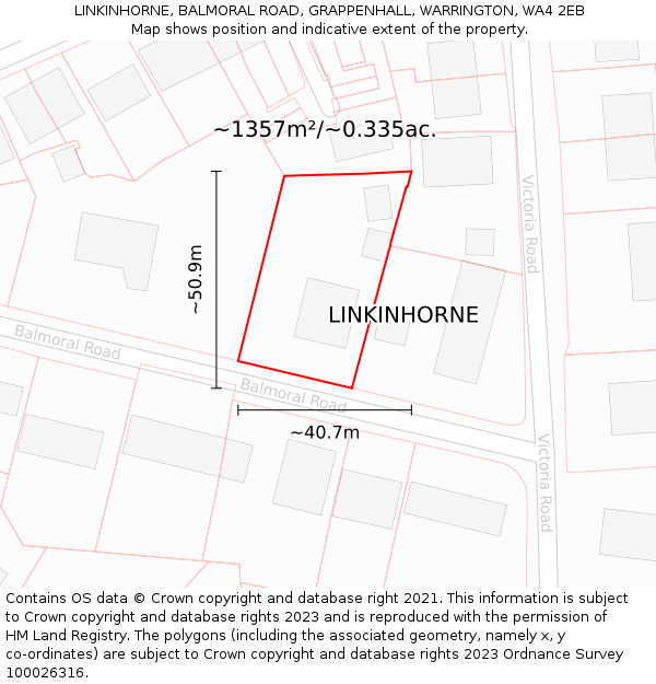 LINKINHORNE, BALMORAL ROAD, GRAPPENHALL, WARRINGTON, WA4 2EB: Plot and title map