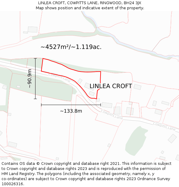 LINLEA CROFT, COWPITTS LANE, RINGWOOD, BH24 3JX: Plot and title map