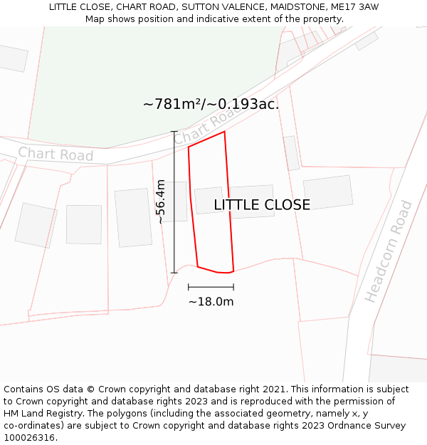 LITTLE CLOSE, CHART ROAD, SUTTON VALENCE, MAIDSTONE, ME17 3AW: Plot and title map