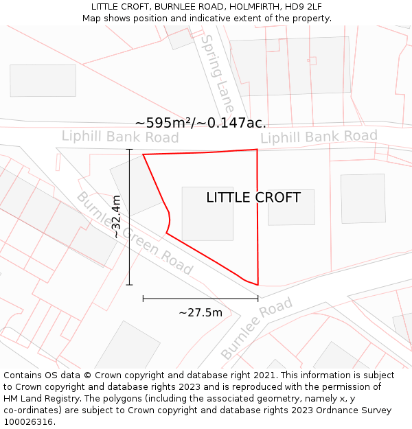 LITTLE CROFT, BURNLEE ROAD, HOLMFIRTH, HD9 2LF: Plot and title map