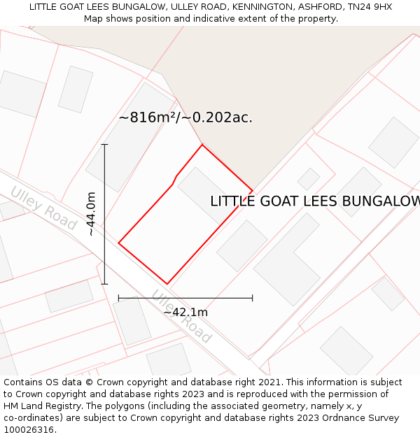 LITTLE GOAT LEES BUNGALOW, ULLEY ROAD, KENNINGTON, ASHFORD, TN24 9HX: Plot and title map