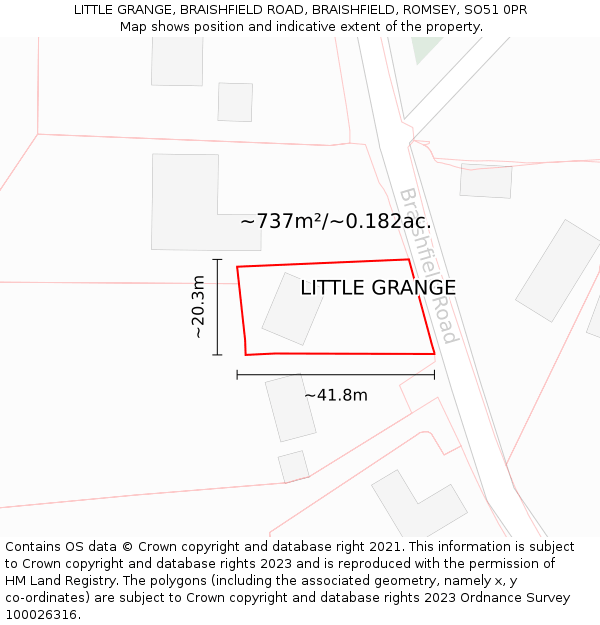 LITTLE GRANGE, BRAISHFIELD ROAD, BRAISHFIELD, ROMSEY, SO51 0PR: Plot and title map