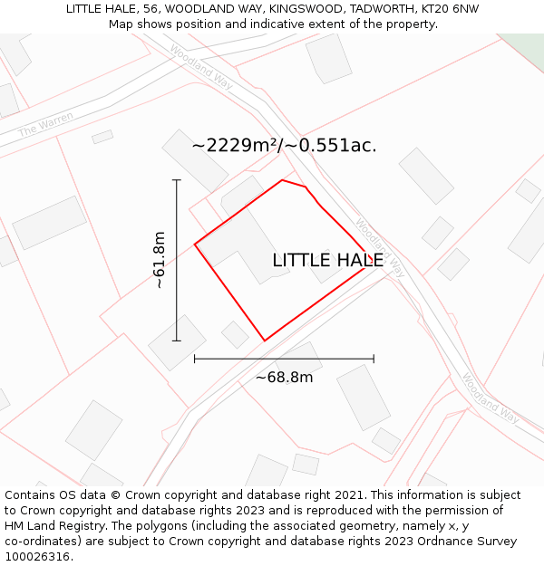 LITTLE HALE, 56, WOODLAND WAY, KINGSWOOD, TADWORTH, KT20 6NW: Plot and title map