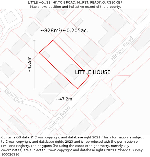 LITTLE HOUSE, HINTON ROAD, HURST, READING, RG10 0BP: Plot and title map