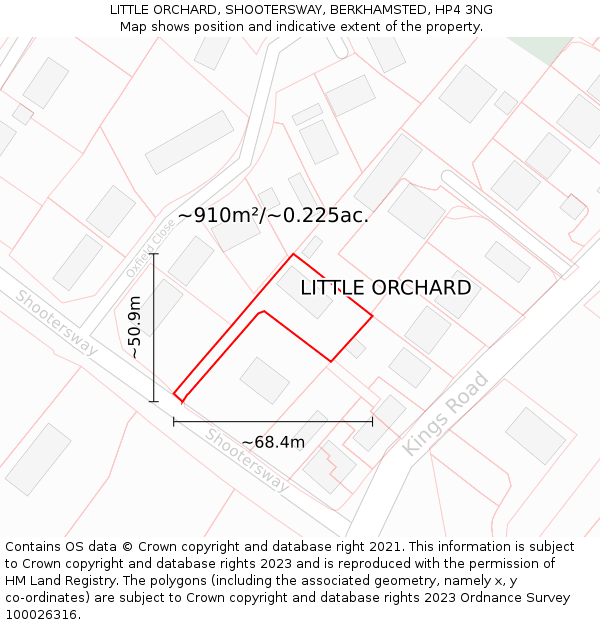 LITTLE ORCHARD, SHOOTERSWAY, BERKHAMSTED, HP4 3NG: Plot and title map