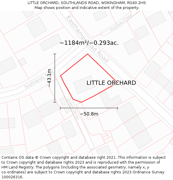 LITTLE ORCHARD, SOUTHLANDS ROAD, WOKINGHAM, RG40 2HS: Plot and title map