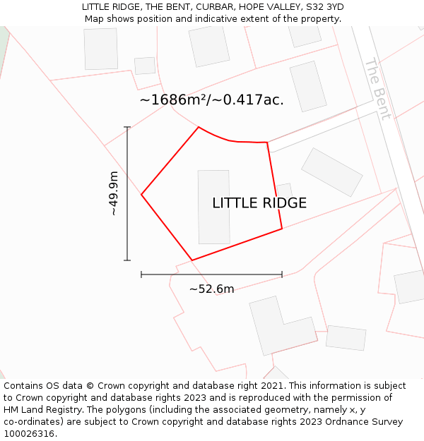 LITTLE RIDGE, THE BENT, CURBAR, HOPE VALLEY, S32 3YD: Plot and title map