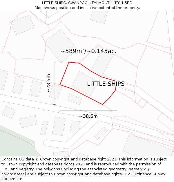 LITTLE SHIPS, SWANPOOL, FALMOUTH, TR11 5BD: Plot and title map