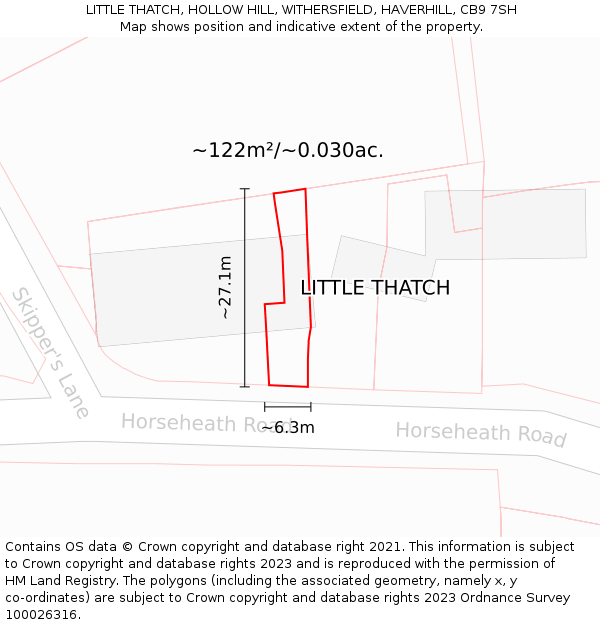 LITTLE THATCH, HOLLOW HILL, WITHERSFIELD, HAVERHILL, CB9 7SH: Plot and title map