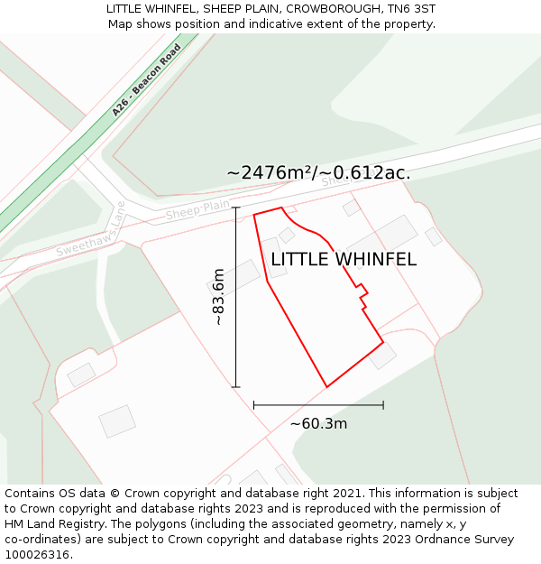 LITTLE WHINFEL, SHEEP PLAIN, CROWBOROUGH, TN6 3ST: Plot and title map