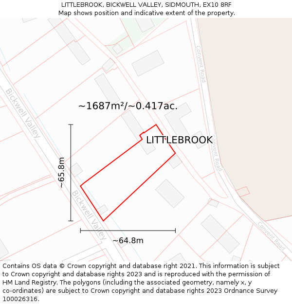 LITTLEBROOK, BICKWELL VALLEY, SIDMOUTH, EX10 8RF: Plot and title map