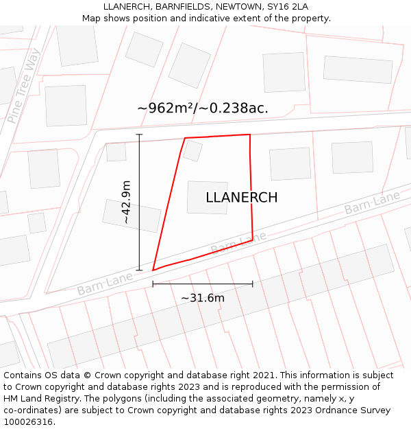 LLANERCH, BARNFIELDS, NEWTOWN, SY16 2LA: Plot and title map