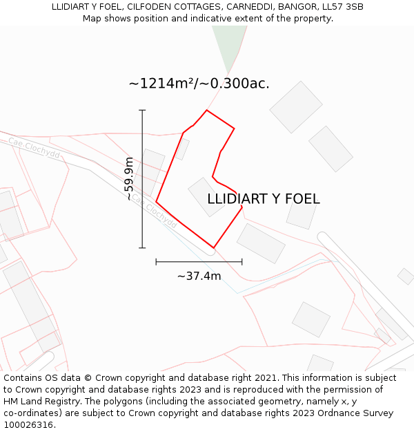 LLIDIART Y FOEL, CILFODEN COTTAGES, CARNEDDI, BANGOR, LL57 3SB: Plot and title map